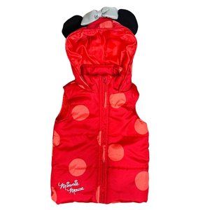 Disney Junior Minnie Mouse Red and Pink Polka Dot Hooded Mouse Ear Puffer Vest S